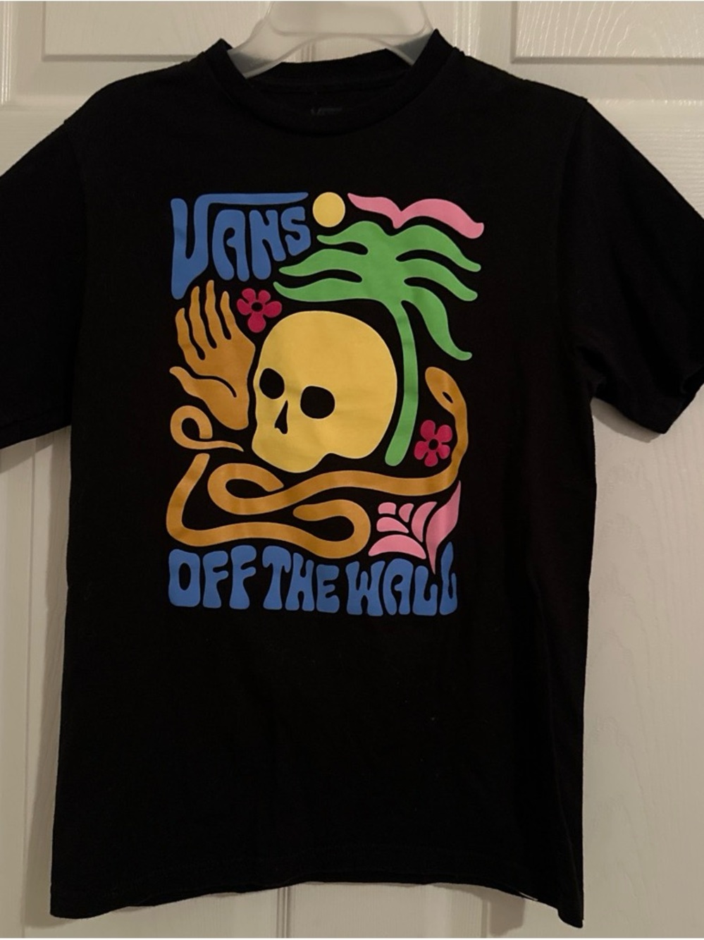 Vans Black Tee with Multicolor Retro Skull Graphic